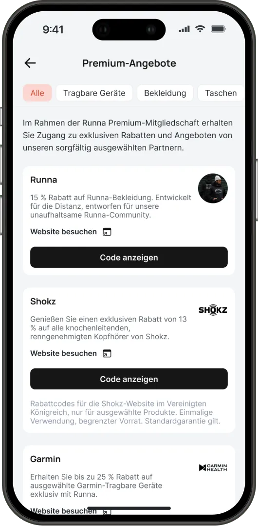 Phone mockup with Runna app screenshot.