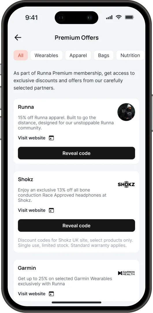 Phone mockup with Runna app screenshot.