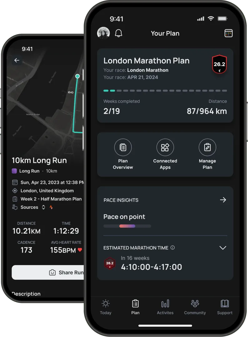 Phone mockup with Runna app screenshot.