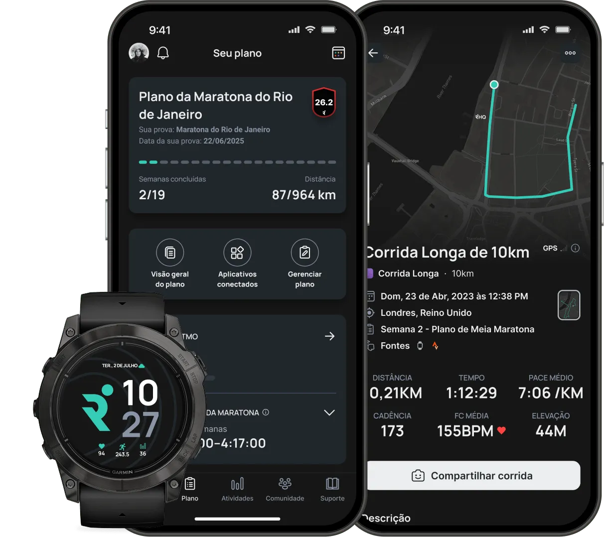 Graphic with two phones and a smartwatch featuring Runna app.